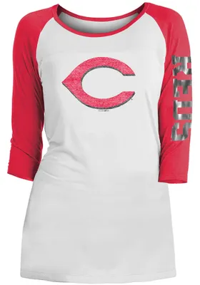 Cincinnati Reds Womens White Athletic Long Sleeve Scoop Neck