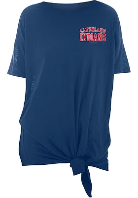 New Era Cleveland Guardians Womens Navy Blue Slub Side Tie Short Sleeve T-Shirt