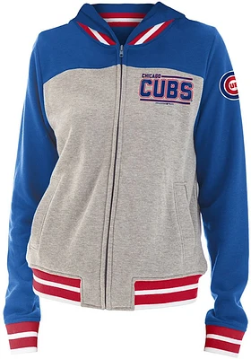 New Era Chicago Cubs Womens Grey Opening Night French Terry Long Sleeve Full Zip Jacket