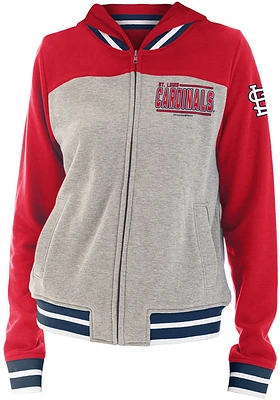 New Era St Louis Cardinals Womens Grey Opening Night French Terry Long Sleeve Full Zip Jacket