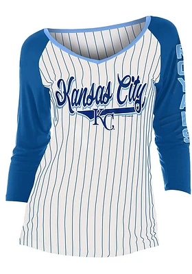 New Era Kansas City Royals Womens White Opening Night Pinstripe Raglan LS Tee