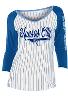 New Era Kansas City Royals Womens White Opening Night Pinstripe Raglan LS Tee