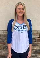 New Era Kansas City Royals Womens White Opening Night Pinstripe Raglan LS Tee