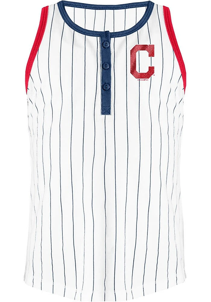New Era Cleveland Guardians Girls White Glitter Fan Short Sleeve Tank Top