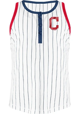 New Era Cleveland Guardians Girls White Glitter Fan Short Sleeve Tank Top