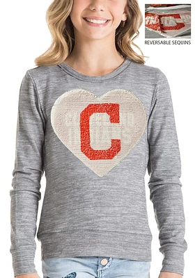 New Era Cleveland Guardians Girls Grey Flip Sequin Heart Long Sleeve Sweatshirt