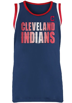 New Era Cleveland Guardians Girls Navy Blue Foil Short Sleeve Tank Top
