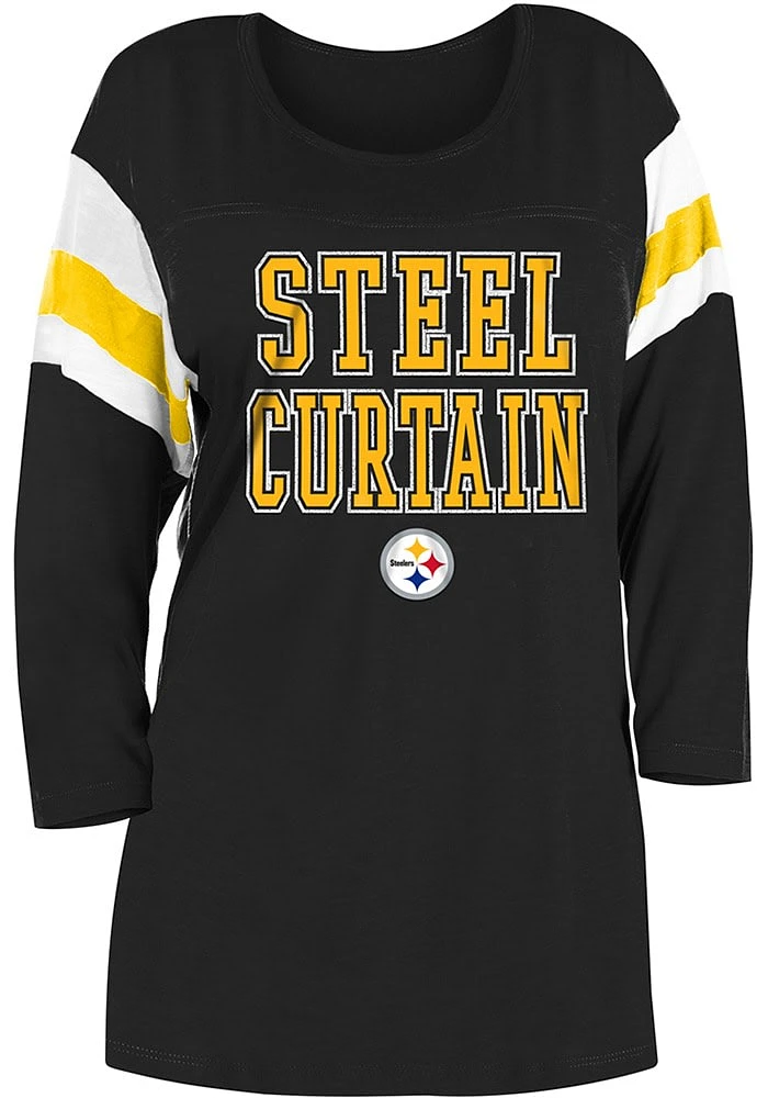 New Era Pittsburgh Steelers Womens Black Slub LS Tee