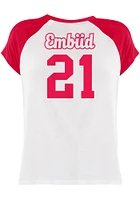 Joel Embiid Philadelphia 76ers Womens White Rayon Raglan Crew Player T-Shirt