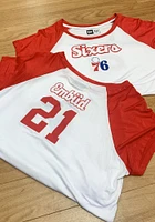 Joel Embiid Philadelphia 76ers Womens White Rayon Raglan Crew Player T-Shirt