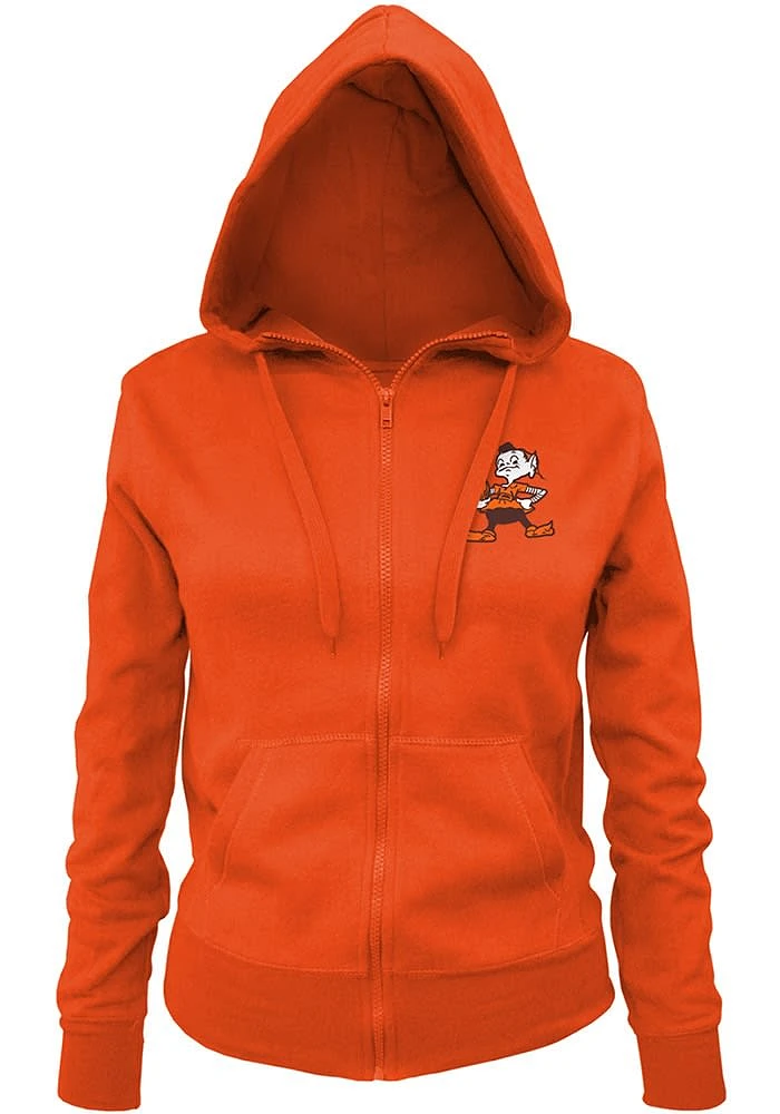 Brownie New Era Cleveland Browns Womens Orange Primary Logo Brushed Fleece Long Sleeve Full Zip J..