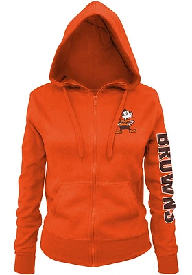 New Era Cleveland Browns Womens Orange Primary Logo Two Hit Brushed Fleece Long Sleeve Full Zip Ja..