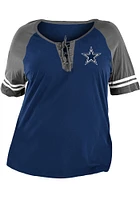 New Era Dallas Cowboys Womens Navy Blue Lace Up Raglan Style Short Sleeve T-Shirt