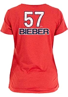 Shane Bieber Cleveland Guardians Womens Red Brushed Player T-Shirt
