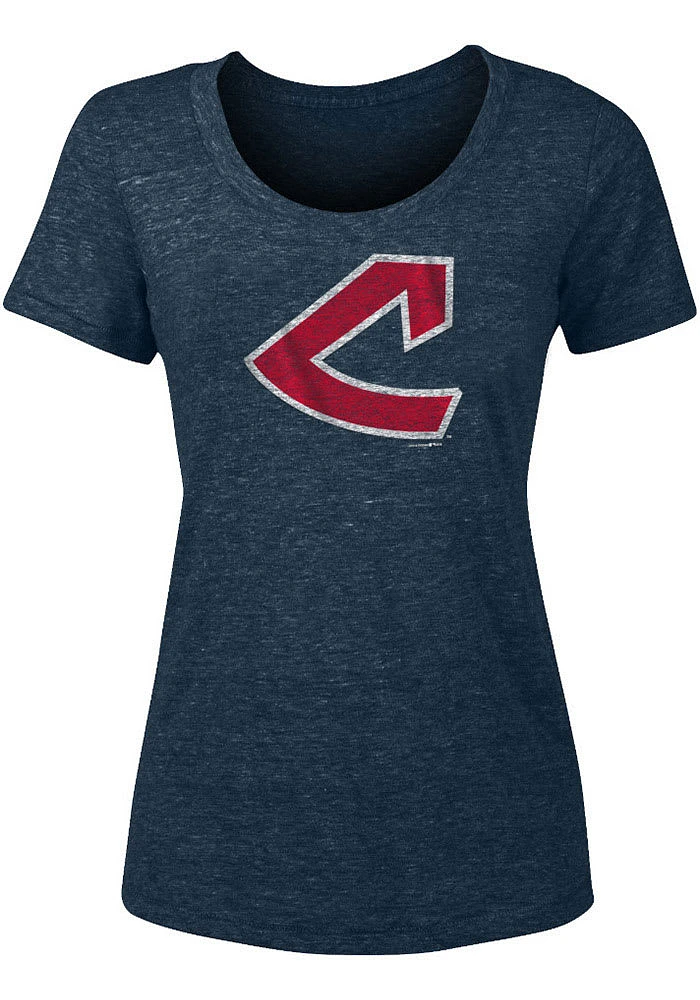 New Era Cleveland Guardians Womens Navy Blue Slub Short Sleeve T-Shirt