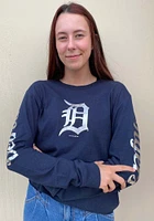 New Era Detroit Tigers Womens Navy Blue Athletic Foil Crop Crew LS Tee