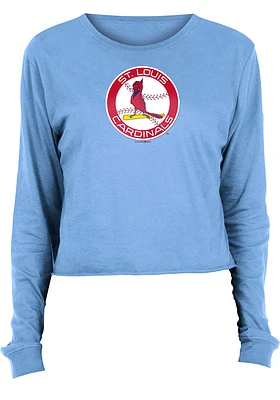 New Era St Louis Cardinals Womens Light Blue Athletic Cooperstown Crop Crew LS Tee