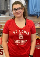 New Era St Louis Cardinals Womens Red Pigment Wash Flocked Scoop Short Sleeve T-Shirt