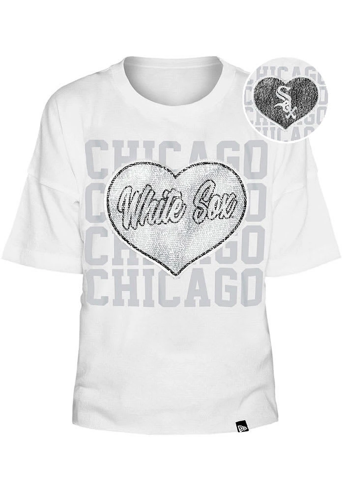 New Era Chicago White Sox Girls Flip Sequin Heart Short Sleeve Fashion T-Shirt
