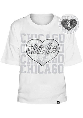 New Era Chicago White Sox Girls Flip Sequin Heart Short Sleeve Fashion T-Shirt
