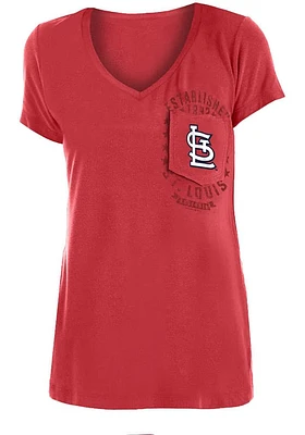 New Era St Louis Cardinals Womens Red Pigment Dye Short Sleeve T-Shirt