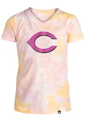 New Era Cincinnati Reds Girls Pink Slub Tie Dye Short Sleeve Fashion T-Shirt