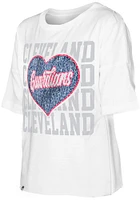 New Era Cleveland Guardians Girls White Flip Sequin Heart Short Sleeve Fashion T-Shirt