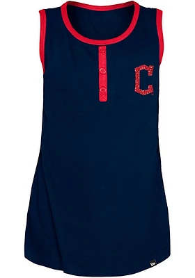 New Era Cleveland Guardians Girls Navy Blue Glitter Short Sleeve Tank Top