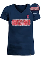 New Era Cleveland Guardians Girls Navy Blue Flip Sequin Short Sleeve Fashion T-Shirt