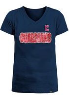 New Era Cleveland Guardians Girls Navy Blue Flip Sequin Short Sleeve Fashion T-Shirt