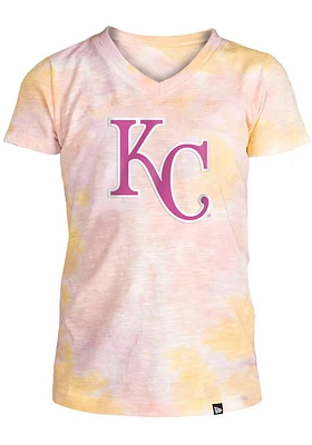 New Era Kansas City Royals Girls Pink Slub Tie Dye Short Sleeve Fashion T-Shirt