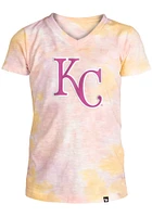 New Era Kansas City Royals Girls Pink Slub Tie Dye Short Sleeve Fashion T-Shirt
