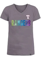 New Era Texas Rangers Girls Grey Flip Sequin Short Sleeve Fashion T-Shirt