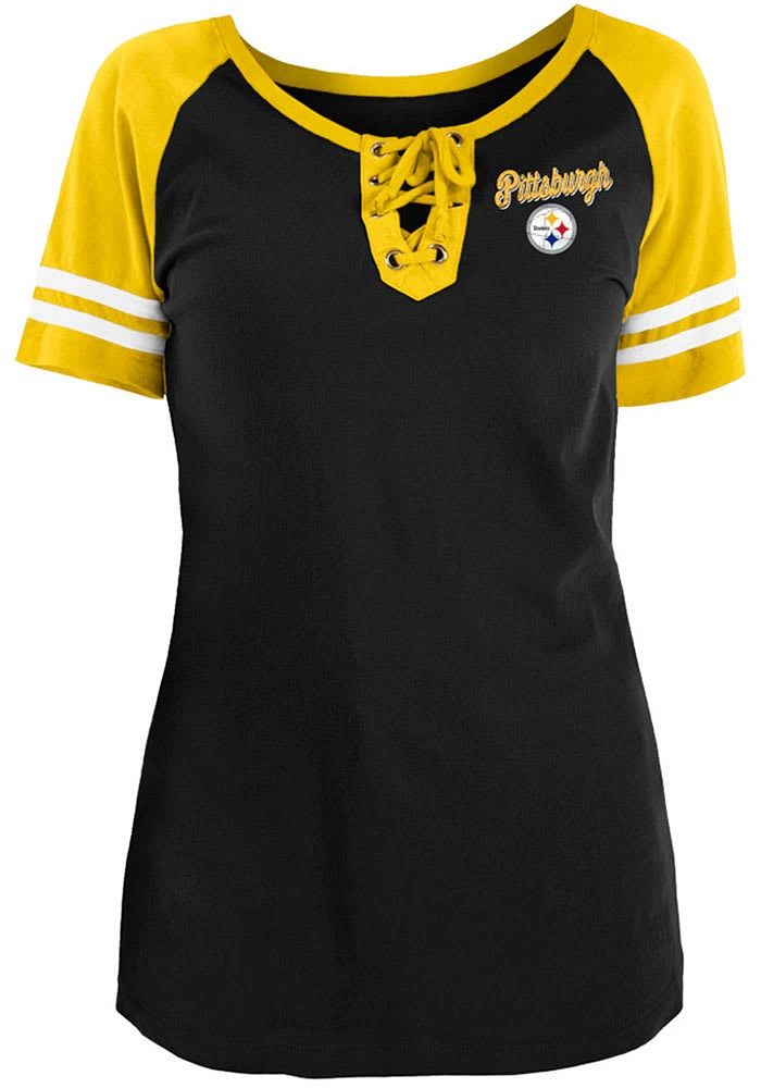 New Era Pittsburgh Steelers Womens Black Raglan Short Sleeve T-Shirt