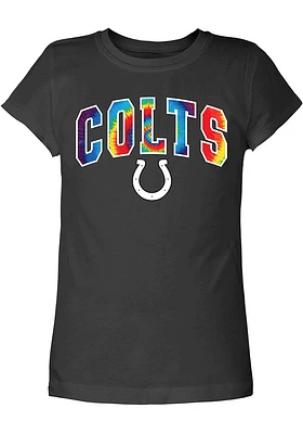 New Era Indianapolis Colts Girls Black Tie Dye Wordmark Short Sleeve Tee