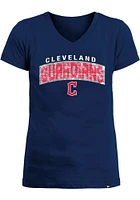 New Era Cleveland Guardians Girls Navy Blue Flip Sequin Wordmark Graphic Short Sleeve Fashion T-Sh..