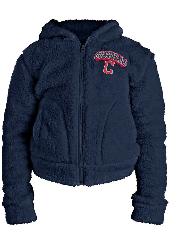 New Era Cleveland Guardians Girls Navy Blue Sherpa Hooded Knit Long Sleeve Full Zip Jacket