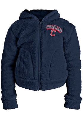 New Era Cleveland Guardians Girls Navy Blue Sherpa Hooded Knit Long Sleeve Full Zip Jacket