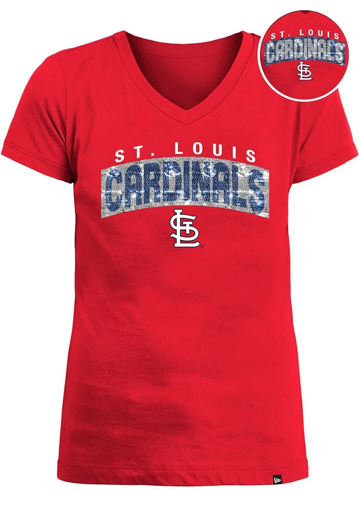 New Era St Louis Cardinals Girls Red Flip Sequin Wordmark Design Short Sleeve Fashion T-Shirt