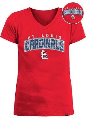 New Era St Louis Cardinals Girls Red Flip Sequin Wordmark Design Short Sleeve Fashion T-Shirt