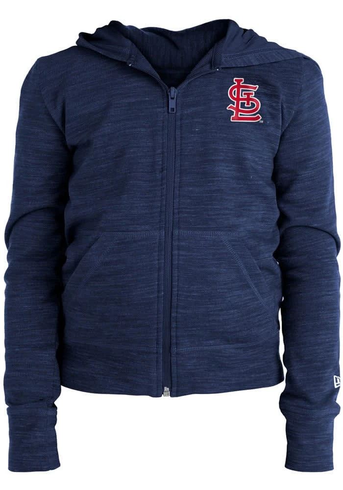 New Era St Louis Cardinals Girls Navy Blue Reverse Space Dye French Terry Long Sleeve Full Zip Jac..