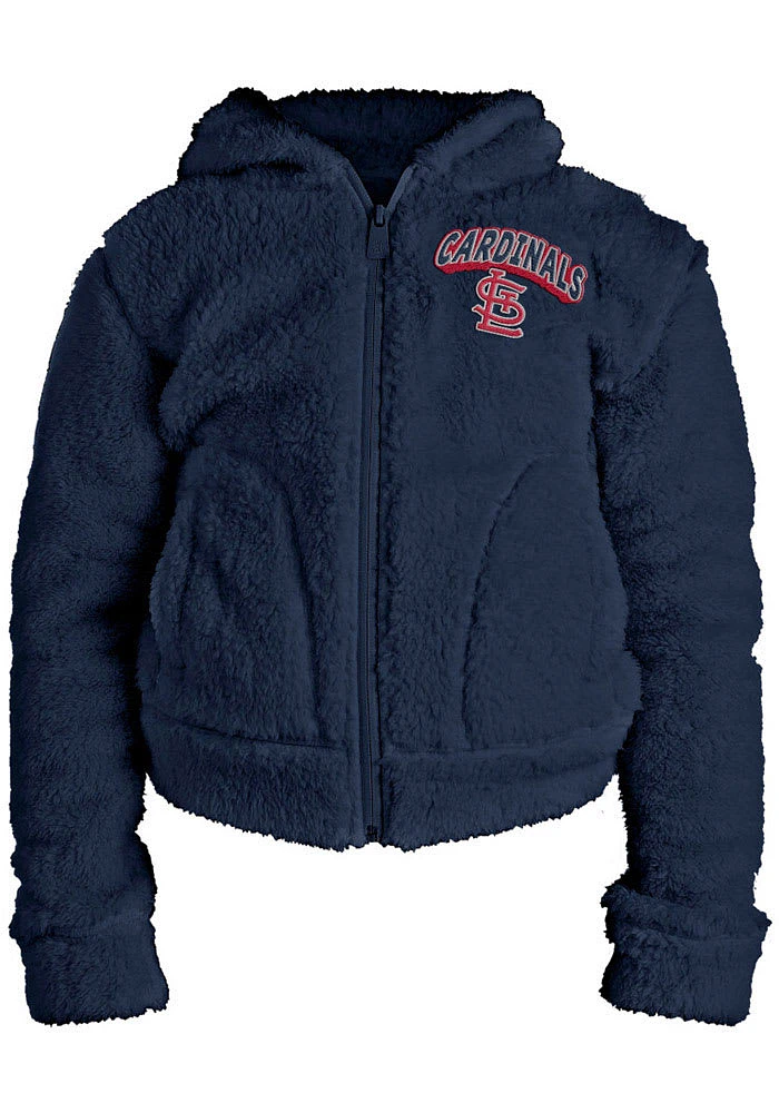 New Era St Louis Cardinals Girls Navy Blue Sherpa Hooded Knit Long Sleeve Full Zip Jacket