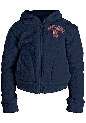 New Era St Louis Cardinals Girls Navy Blue Sherpa Hooded Knit Long Sleeve Full Zip Jacket