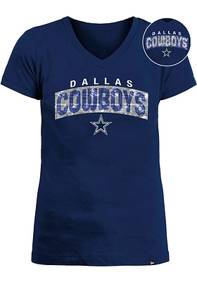New Era Dallas Cowboys Girls Navy Blue Flip Sequin Wordmark Graphic Short Sleeve Fashion T-Shirt