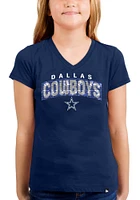 New Era Dallas Cowboys Girls Navy Blue Flip Sequin Wordmark Graphic Short Sleeve Fashion T-Shirt