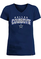 New Era Dallas Cowboys Girls Navy Blue Flip Sequin Wordmark Graphic Short Sleeve Fashion T-Shirt