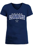 New Era Dallas Cowboys Girls Navy Blue Flip Sequin Wordmark Graphic Short Sleeve Fashion T-Shirt