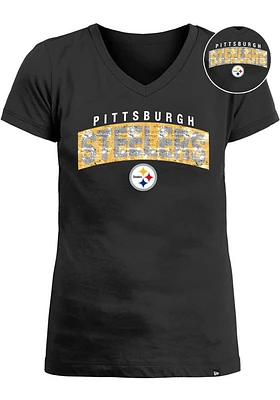 New Era Pittsburgh Steelers Girls Flip Sequin Wordmark Short Sleeve Fashion T-Shirt