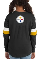 New Era Pittsburgh Steelers Girls Black Lace Up Scoop Neck Long Sleeve T-shirt
