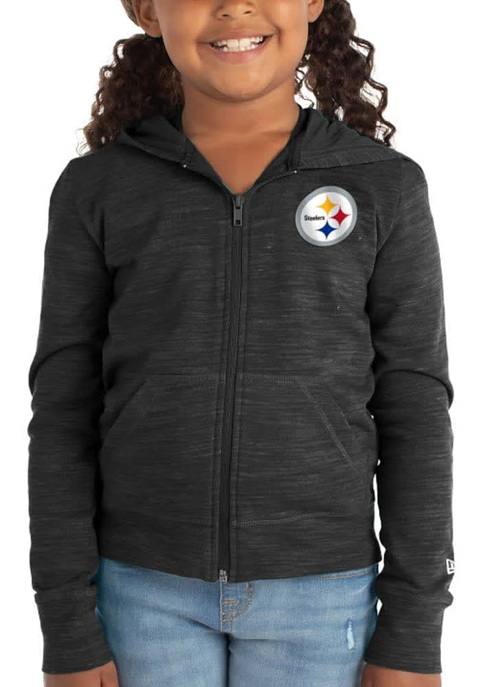 New Era Pittsburgh Steelers Girls Black Reverse Space Dye French Terry Long Sleeve Full Zip Jacket